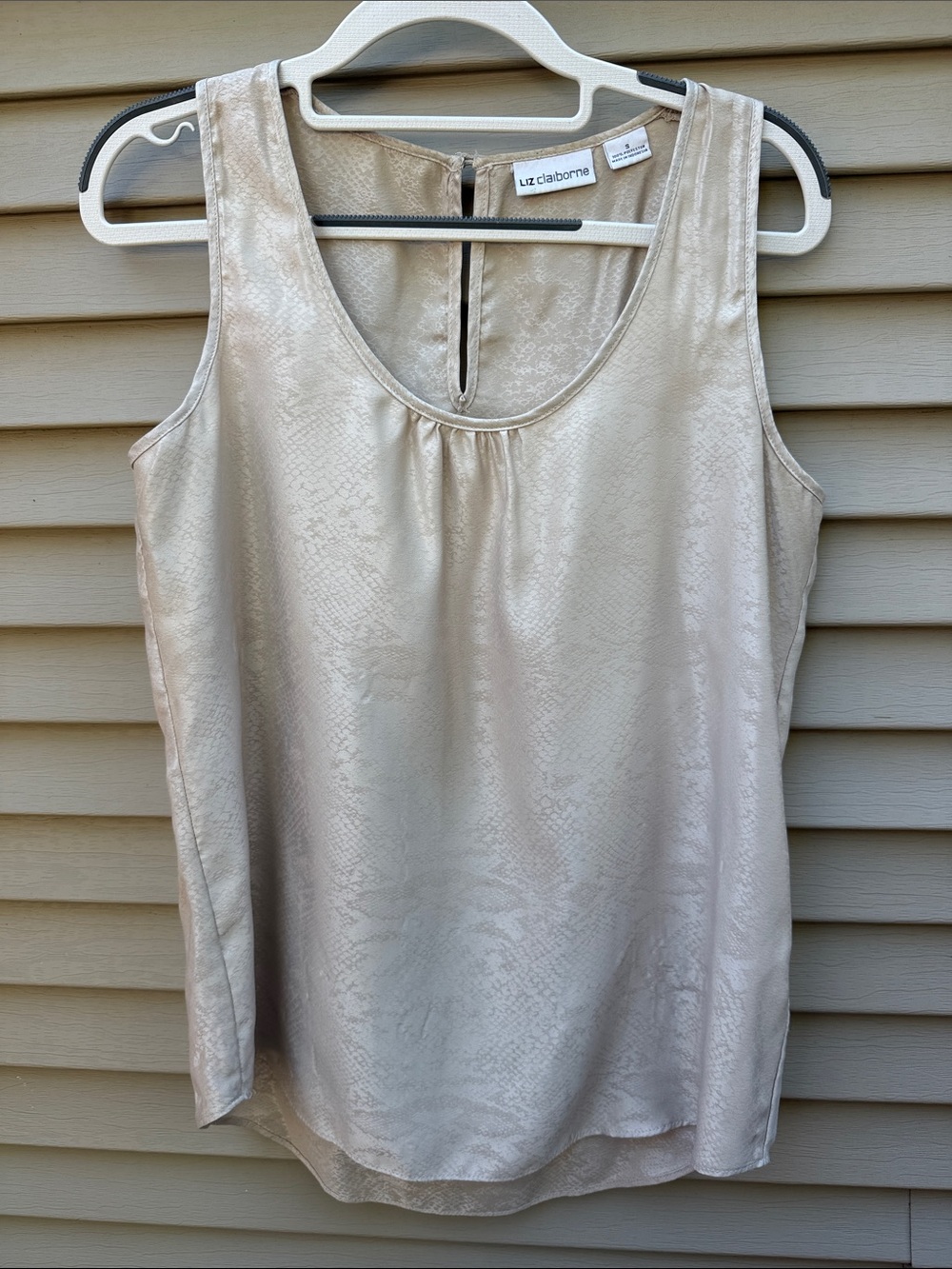 Liz Claiborne Pearl Cream Satin Scoop Neck Tank Top Size S